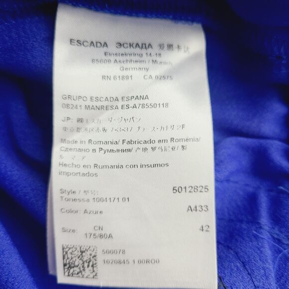 Escada Dress Pants 42 EU L US Royal Blue Lightweight Straight Pull-On Slacks - Picture 5 of 9